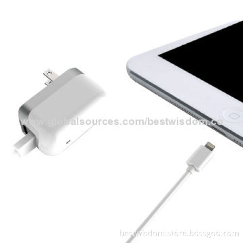 1-2.4A US plug travel charger with MFI detachable USB cable for iPhone 5/5s/5c, iPod & iPad, 4th/min